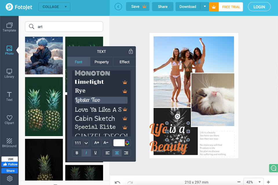fotojet free collage maker interface