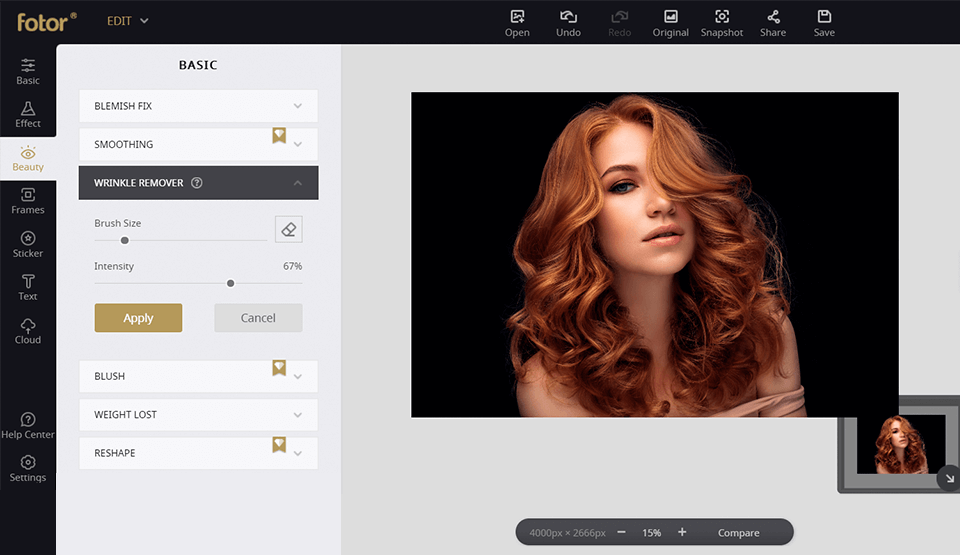 interface de l'éditeur automatique de photos fotor