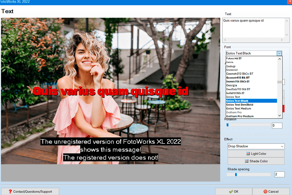 fotoworks customizable text