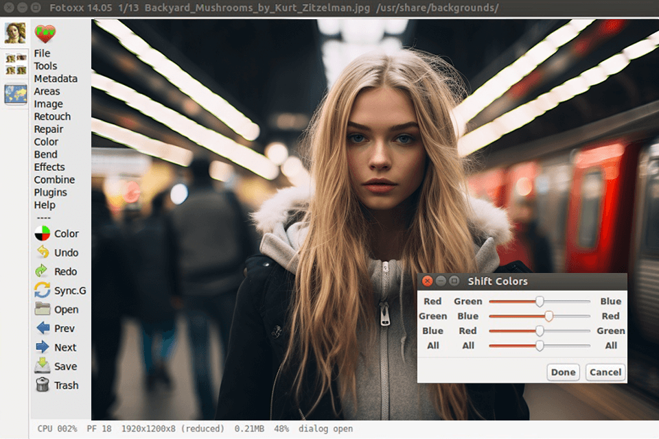 fotoxx linux photo editor interface