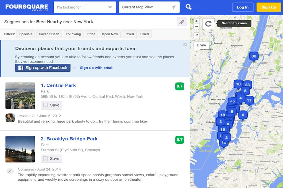 foursquare restaurant finder app interface