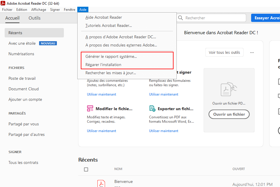 réparation et correction d'adobe acrobat ne s'ouvrant pas