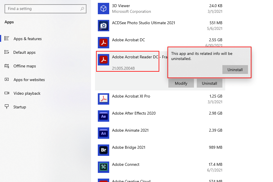 désinstallation d'adobe acrobat ne s'ouvre pas