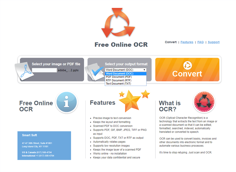 interfaz de  free online ocr