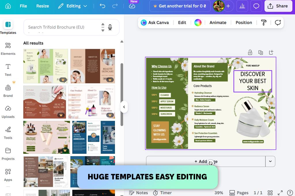 free pamphlet maker canva interface