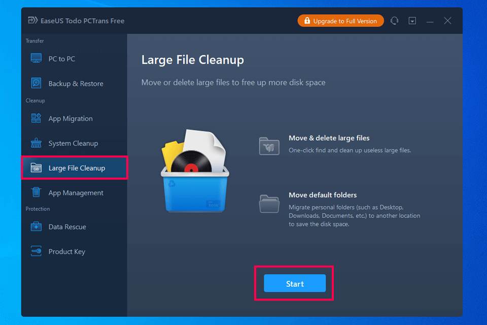 free up disk space transferring large files