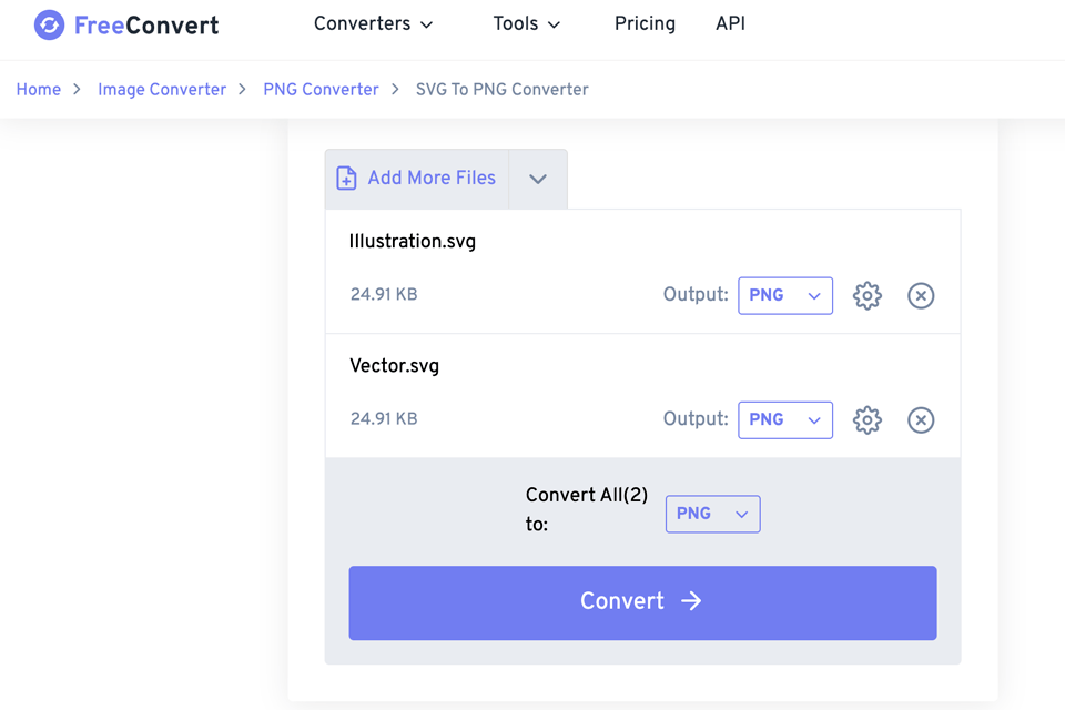 freeconert svg to png converter interface