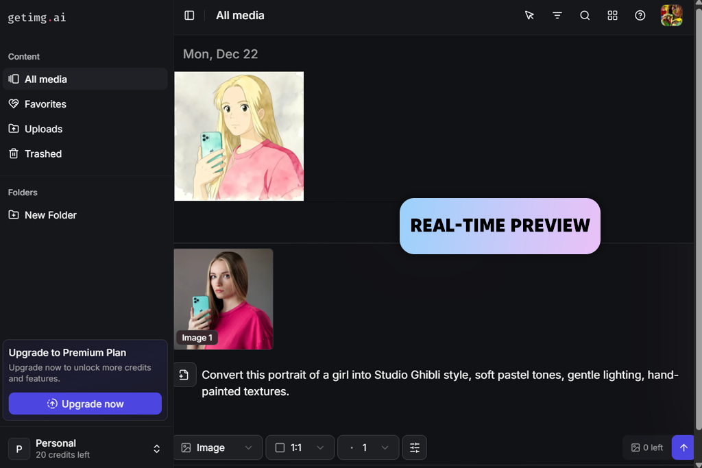getimg ai ghibli ai generator interface
