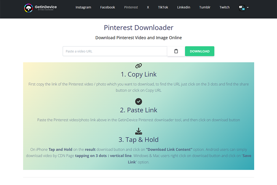 getindevice pinterest video downloader