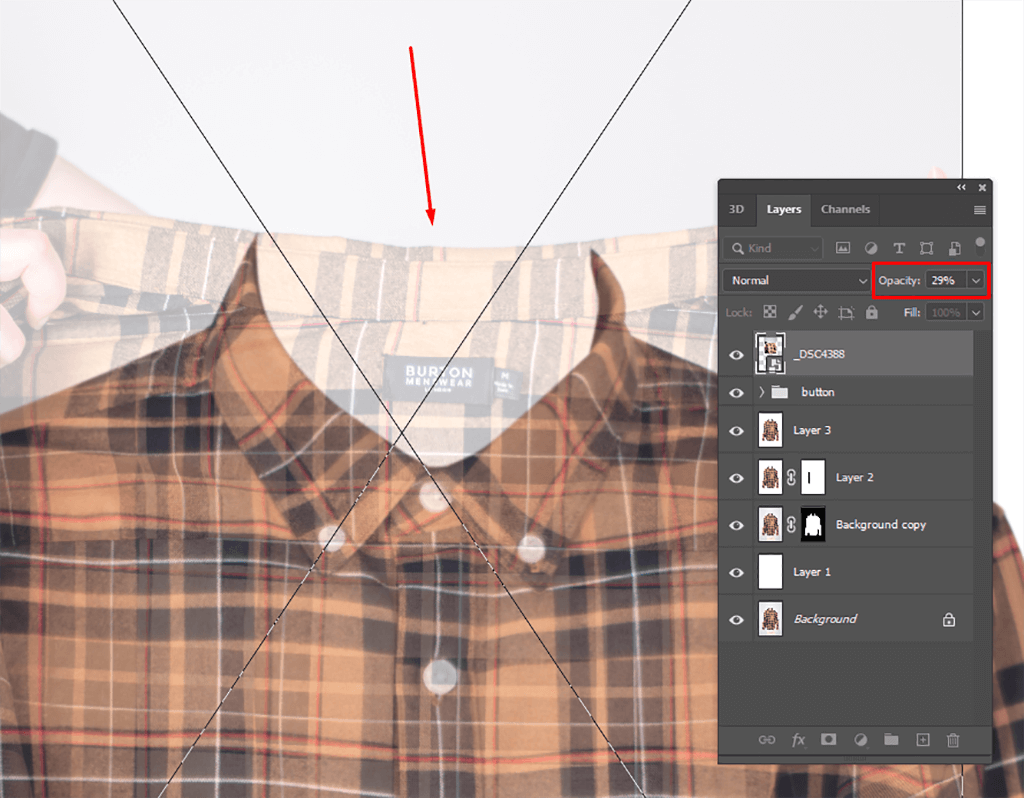 ghost mannequin adjust the opacity