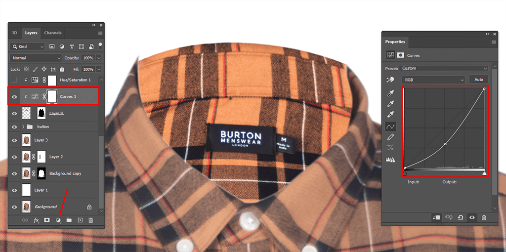 ghost mannequin color curve