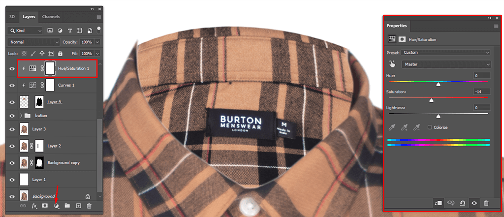 ghost mannequin hue/saturation layer