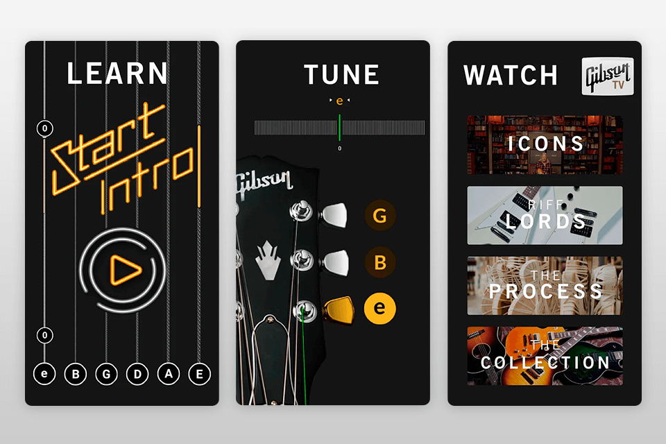 gibson guitar learning app interface