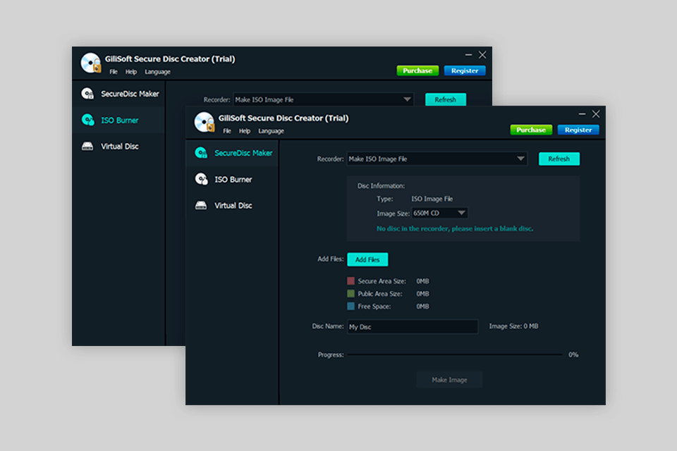 gilisoft secure disc creator interface