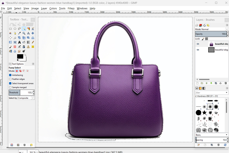 gimp transparent background fuzzy select tool