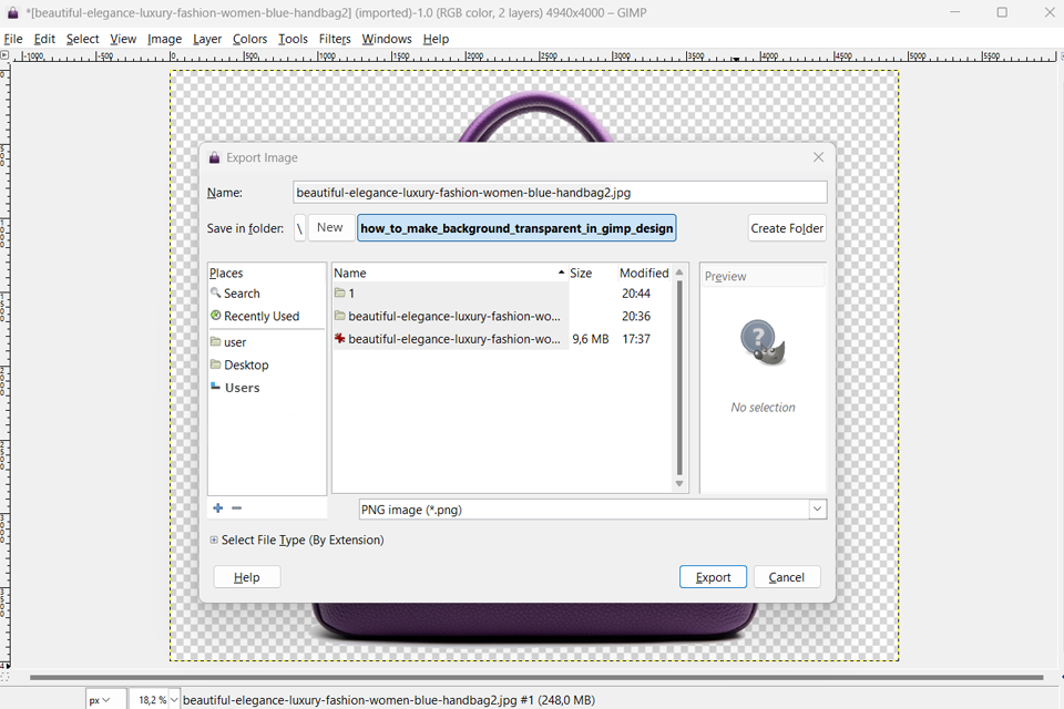 gimp transparent background saving png