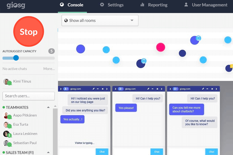 giosg chatbot builder interface