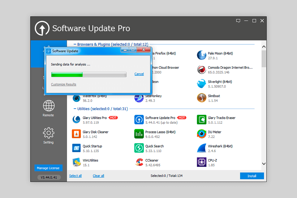 glarysoft's software update software updater interface