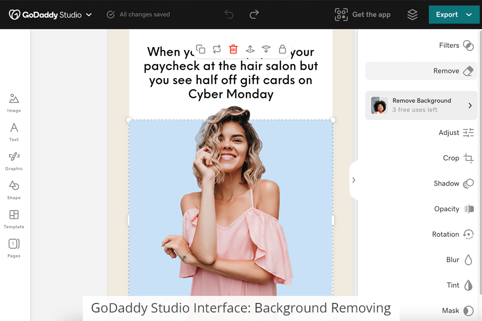 godaddy studio interface background removing
