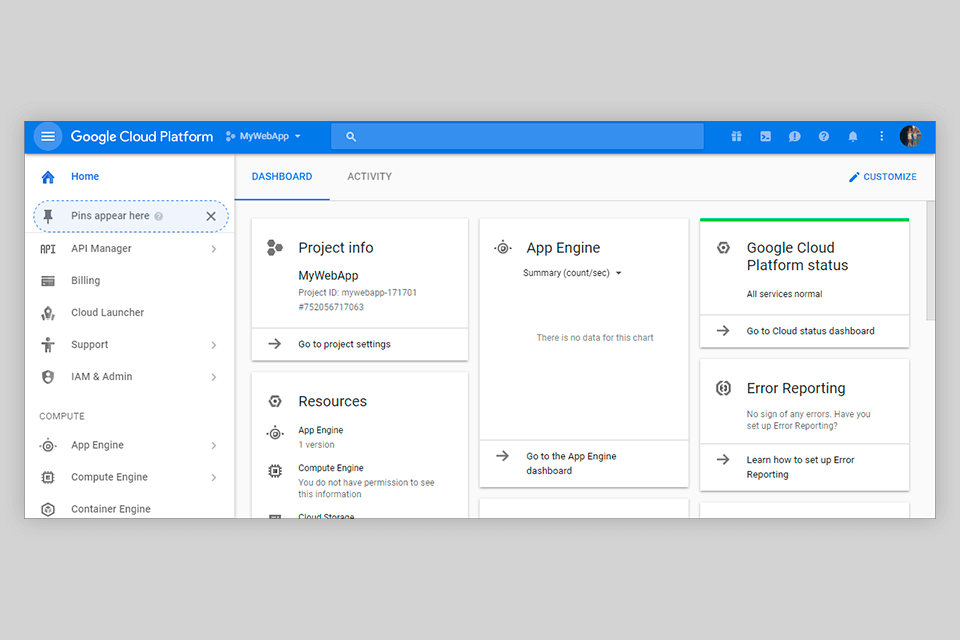google app engine interface