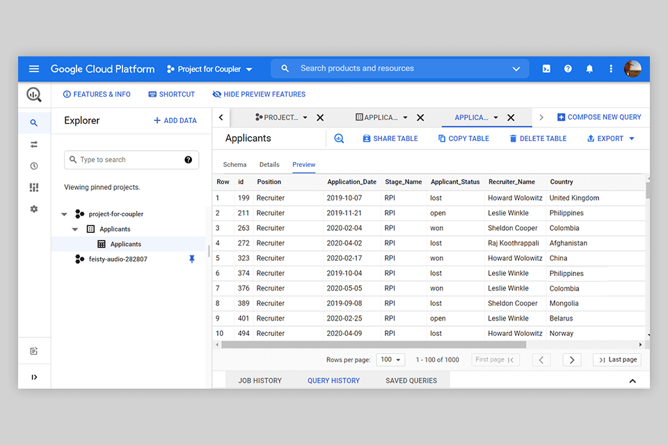 google bigquery data management platform interface