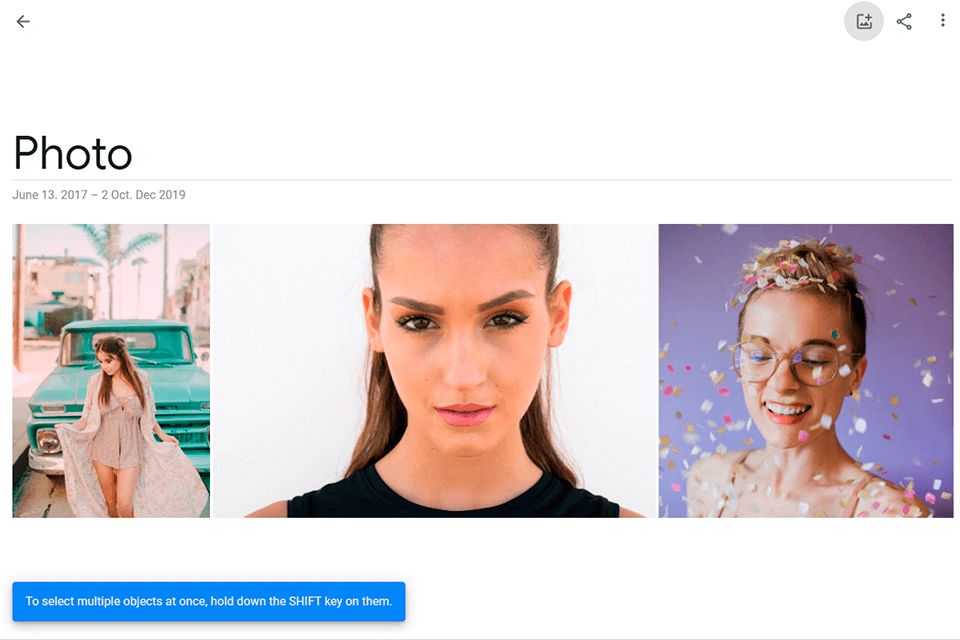 google photos interfaz de software de catálogo de fotos