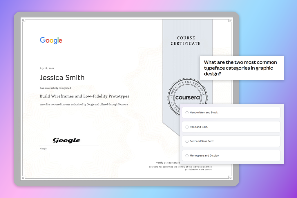 google ux design certificate example