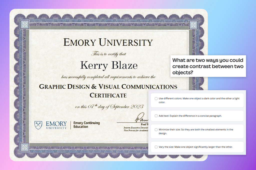 graphic design certification from emory university example