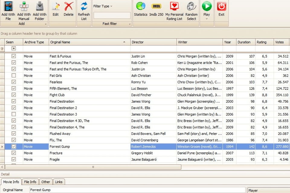 grieex movie catalog software interface