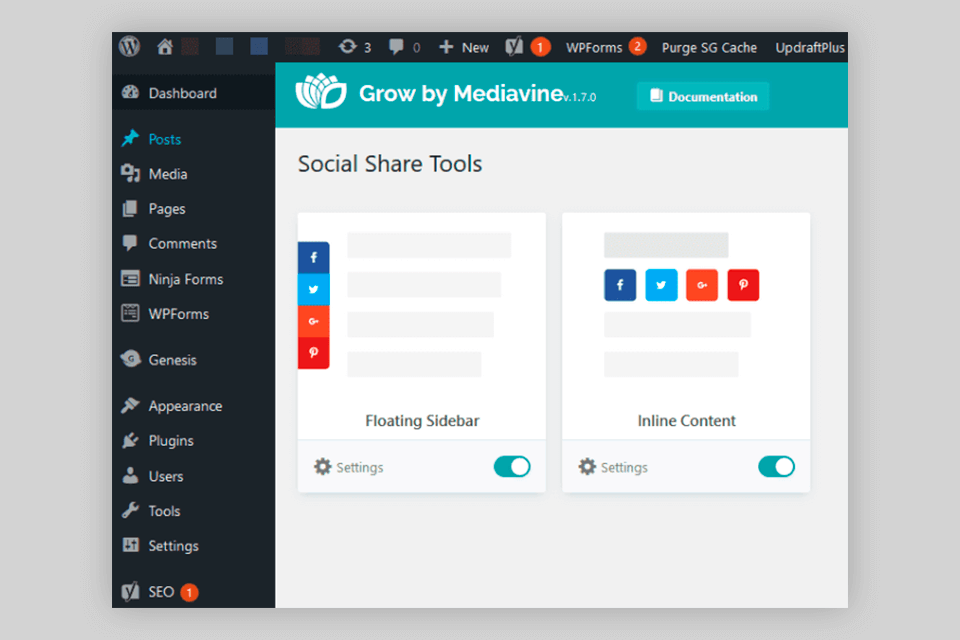 grow wordpress social media plugin interface