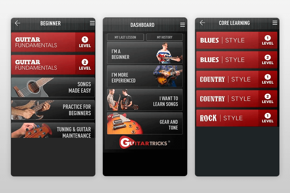 guitar tricks guitar learning app interface