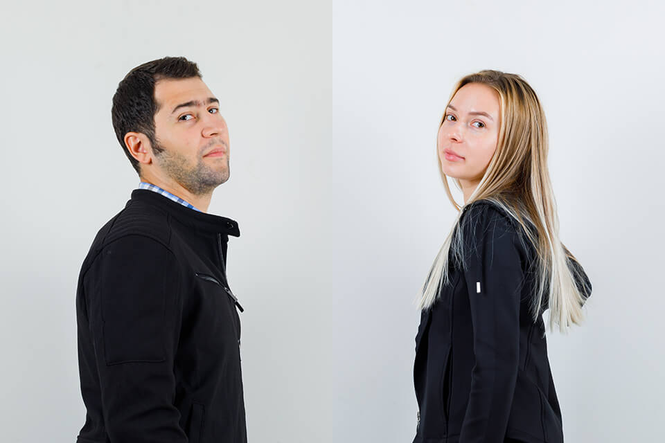 headshot poses over the shoulder