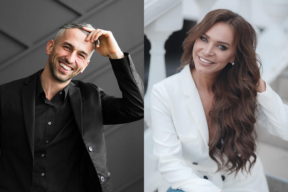 headshot poses playing with hair