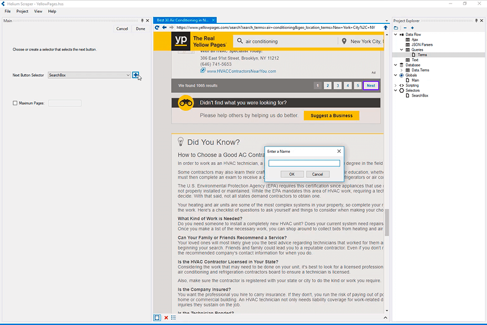 helium scraper инструмент для сканирования сайта интерфейс