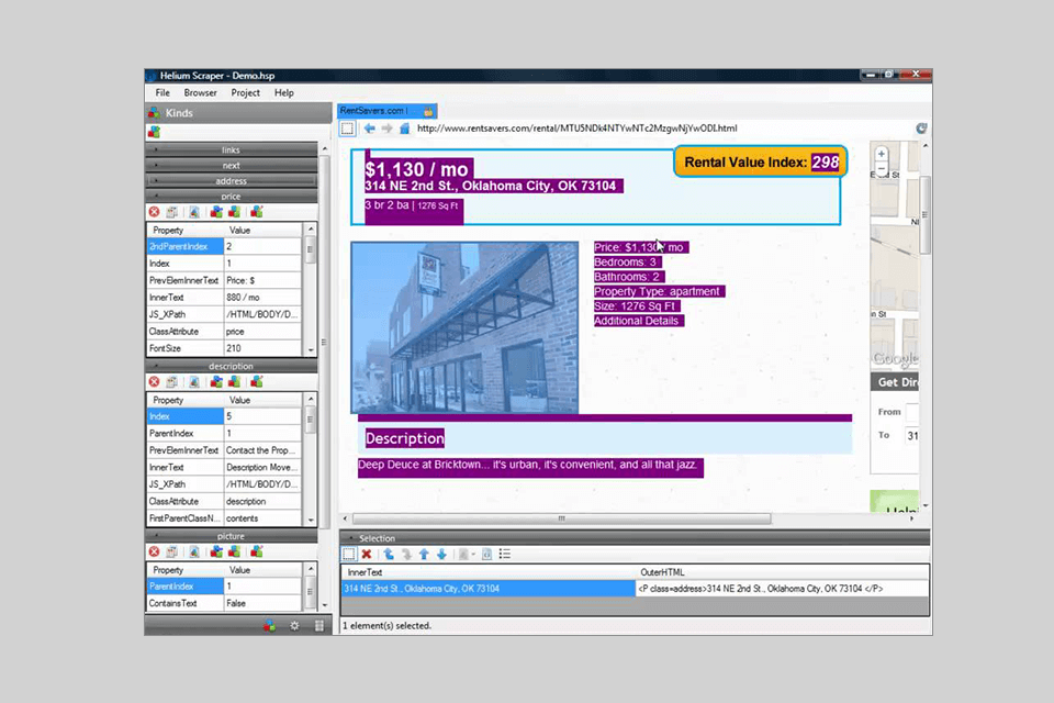 helium scraper web crawler tool interface