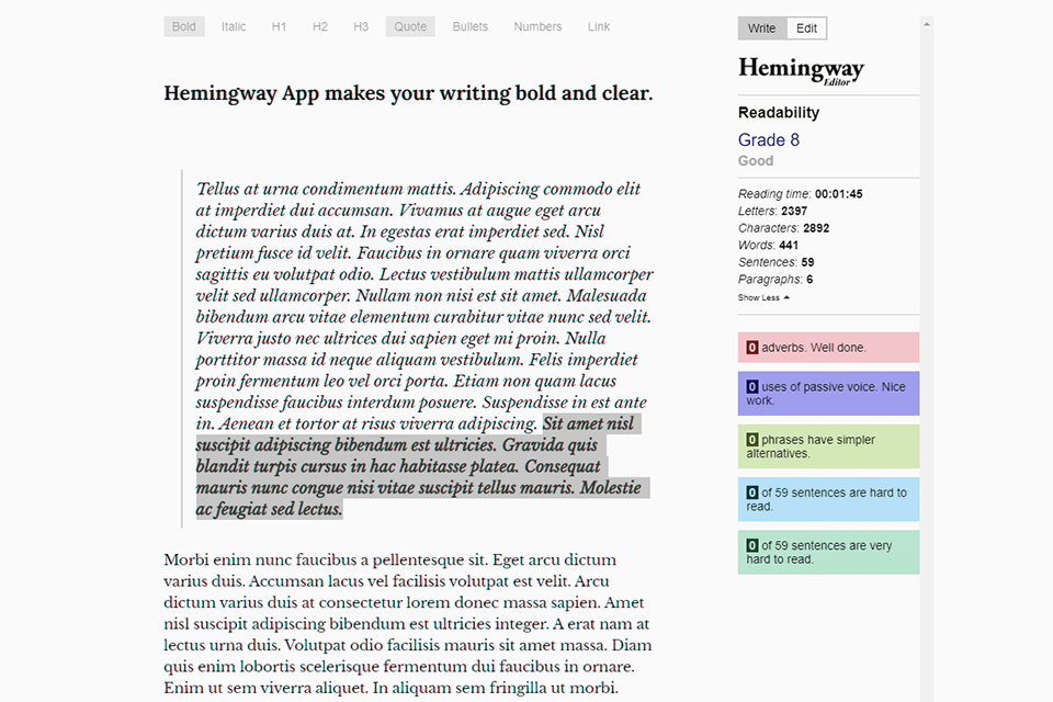 hemingway proofreading software interface
