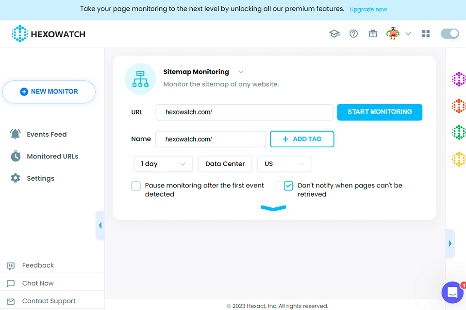 hexowatch website spidering software interface
