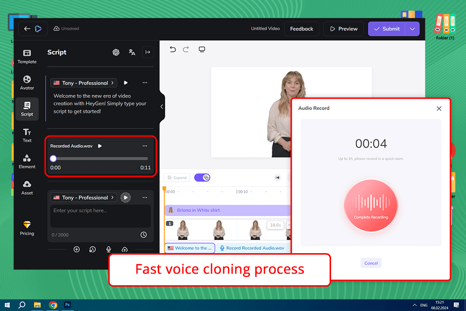 heygen voice cloning software interface