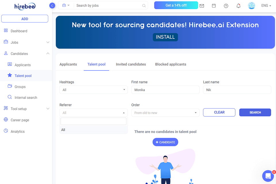 hirebee review dashboard
