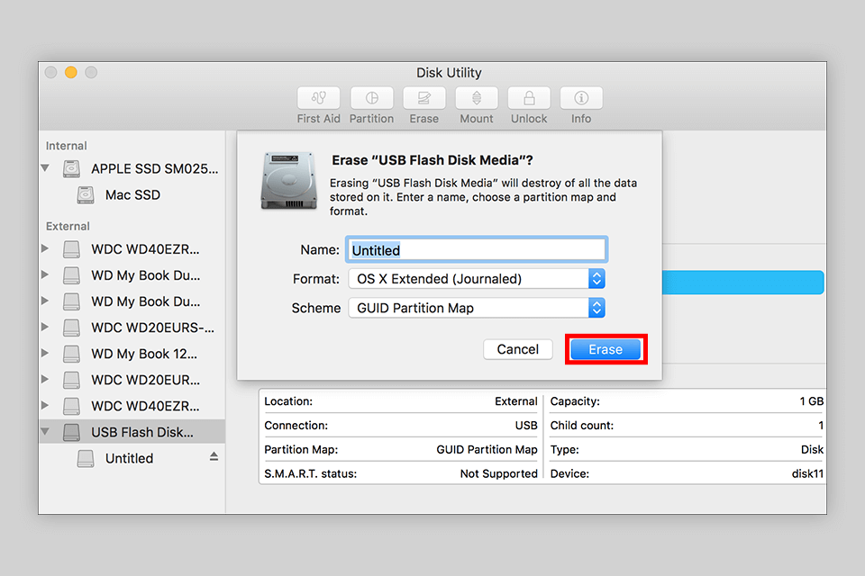 hit erase how to format sd card on mac