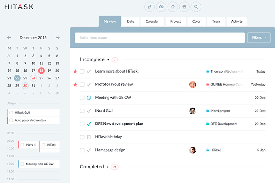 hitask free task management software interface