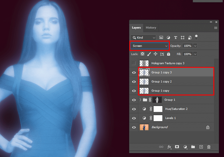 hologram photoshop effect blending mode