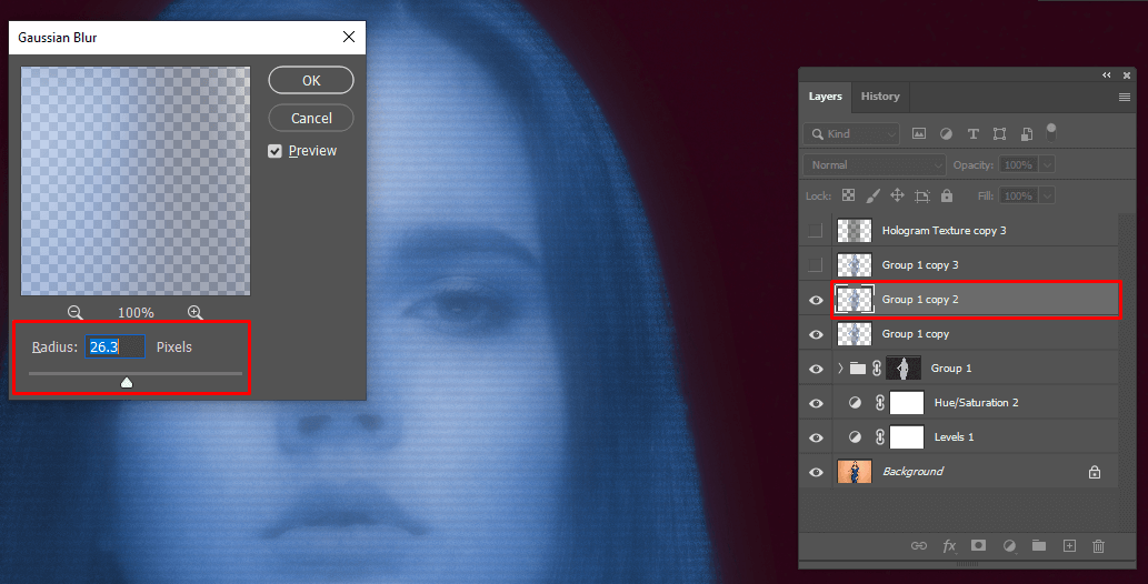 hologram photoshop effect glow