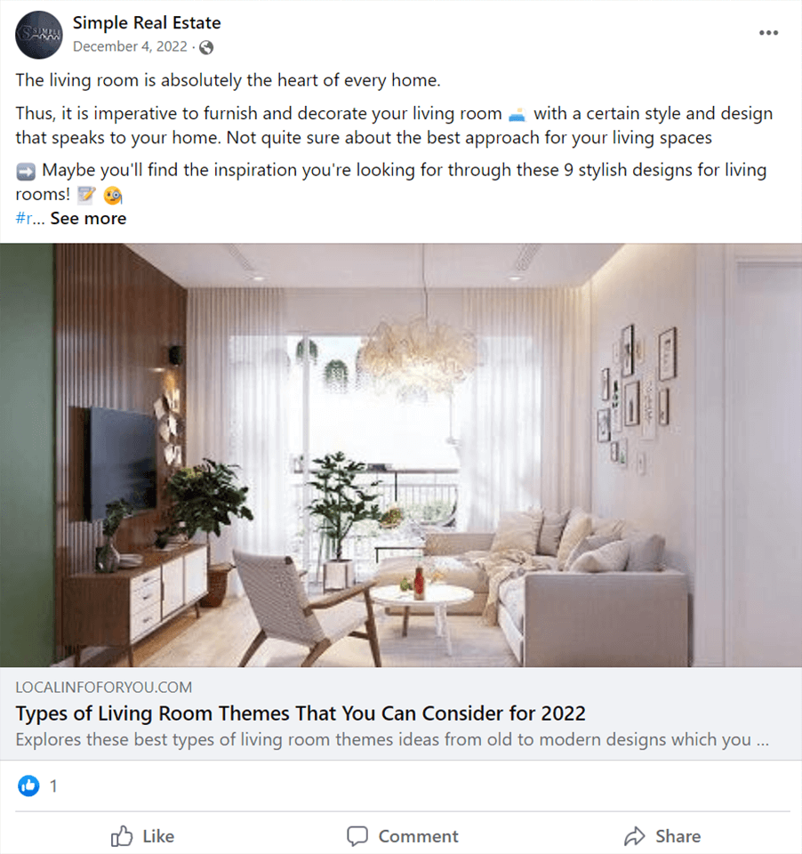 home decoration example for real estate facebook post