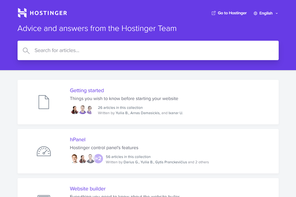 hostinger knowledge database