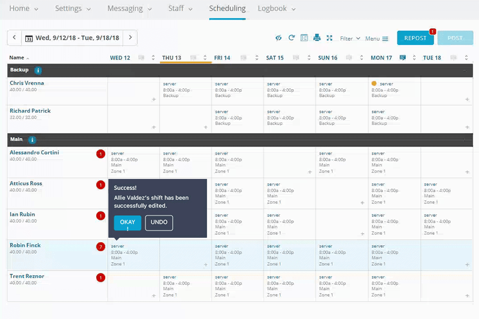 hotschedules restaurant schedule software interface