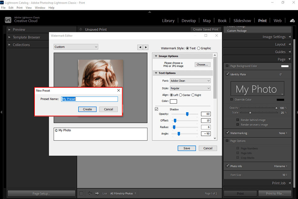 كيفية إضافة نص في إعدادات Lightroom