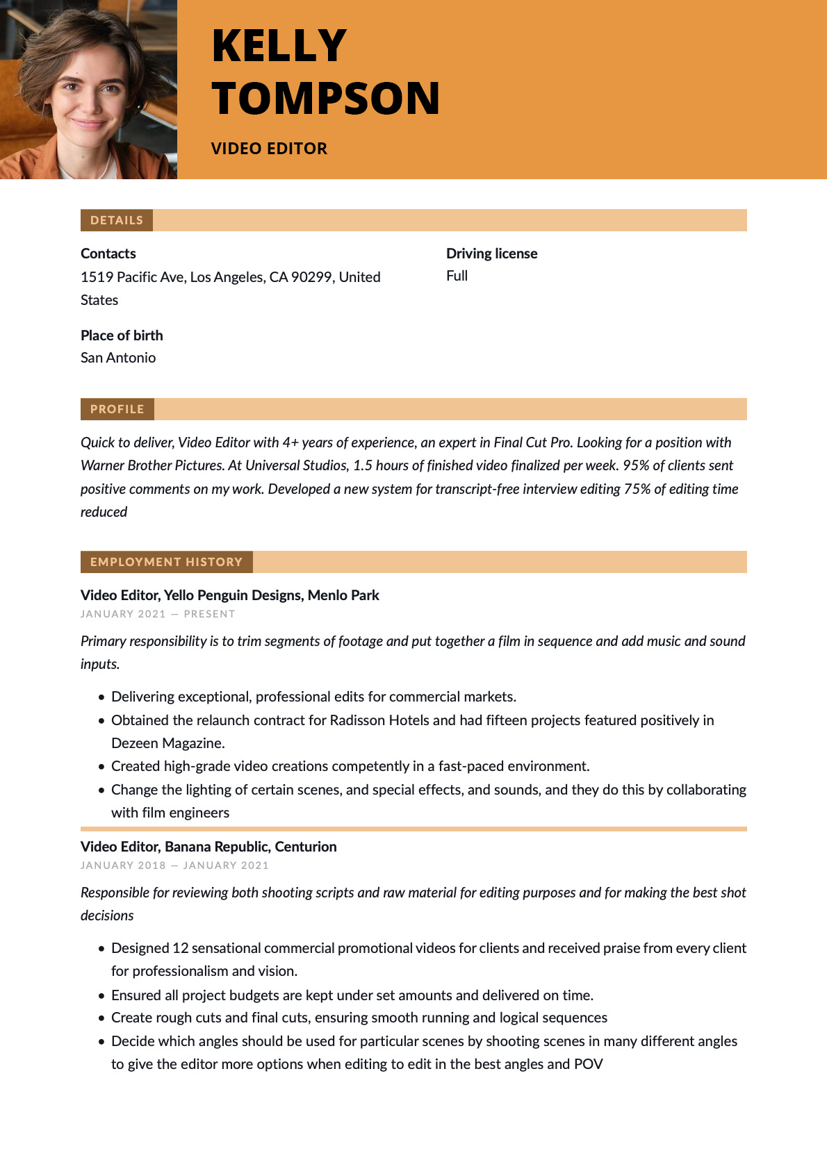 how to become a freelance video editor cv example
