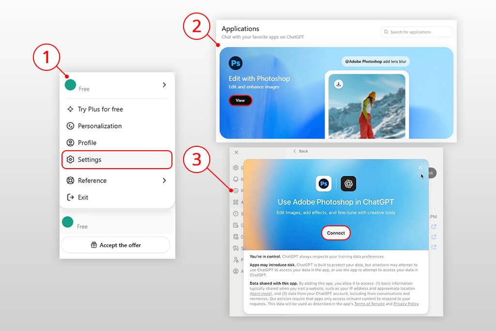 how to connect photoshop in chatgpt
