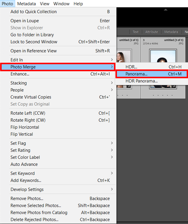 how to create a panorama in adobe lightroom cc photo merge window